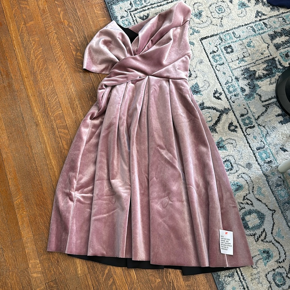 Blush velvet one shoulder ASOS midi dress